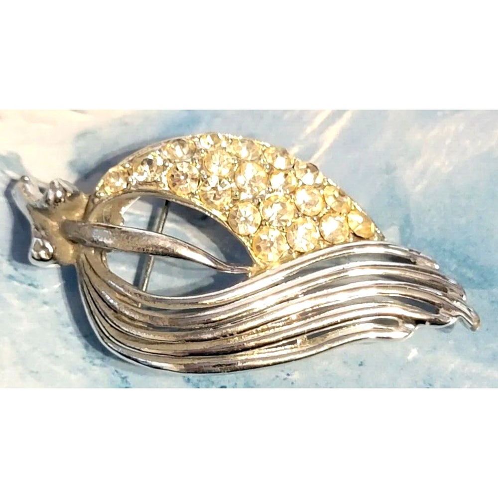 Coro Rhinestone Leaf Brooch Pin,  Vintage Designer  - Large 2.25"‎ sf-39